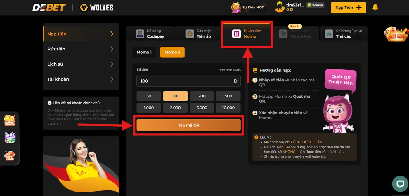 Nạp tiền Debet qua MoMo – Nhanh gọn trên điện thoại, vào tiền gần như tức thì.